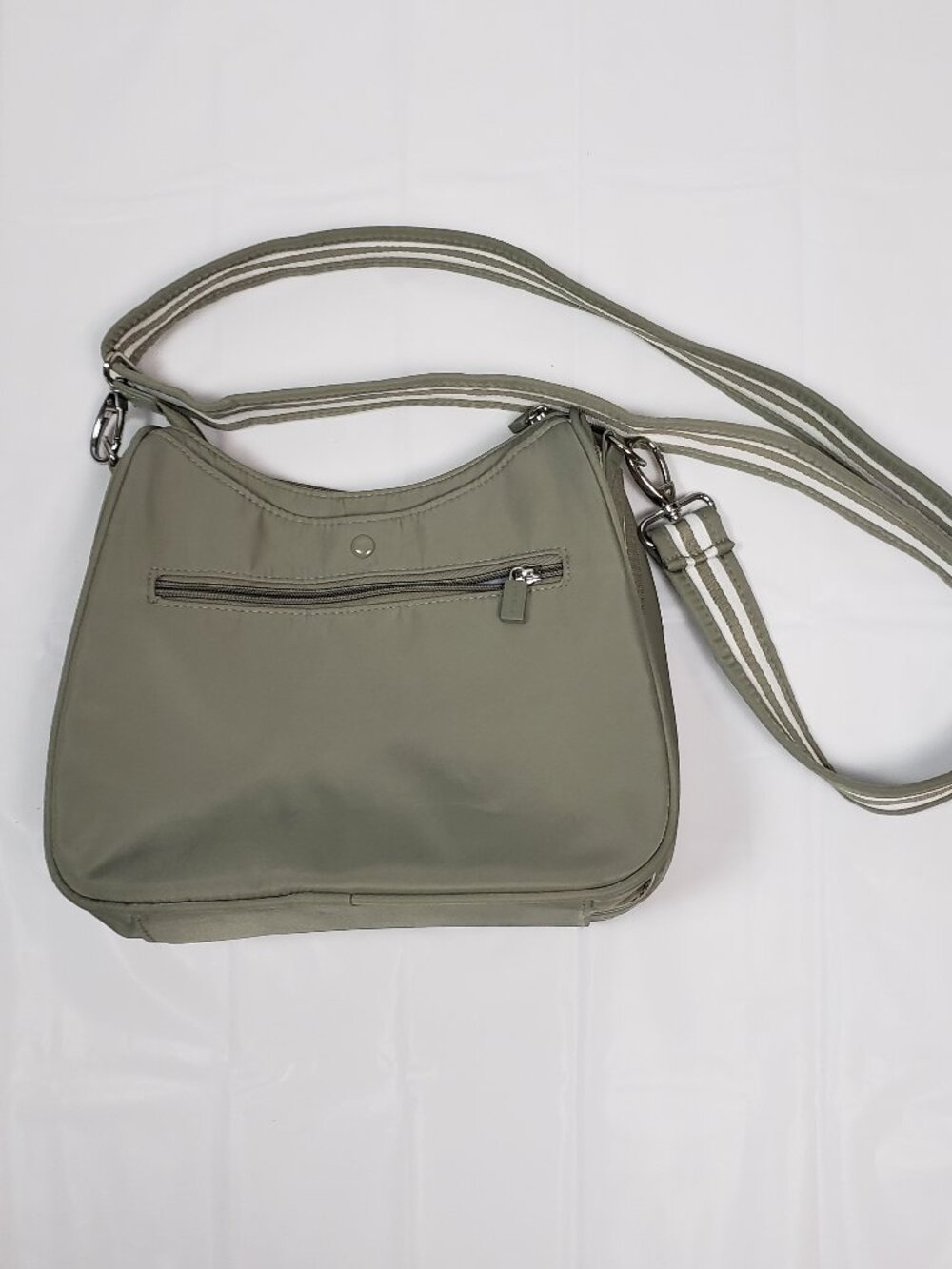 QVC IHKWIP Side Strip Saddle Crossbody Bag Army Sage Outdoors Travel RFID 10x10